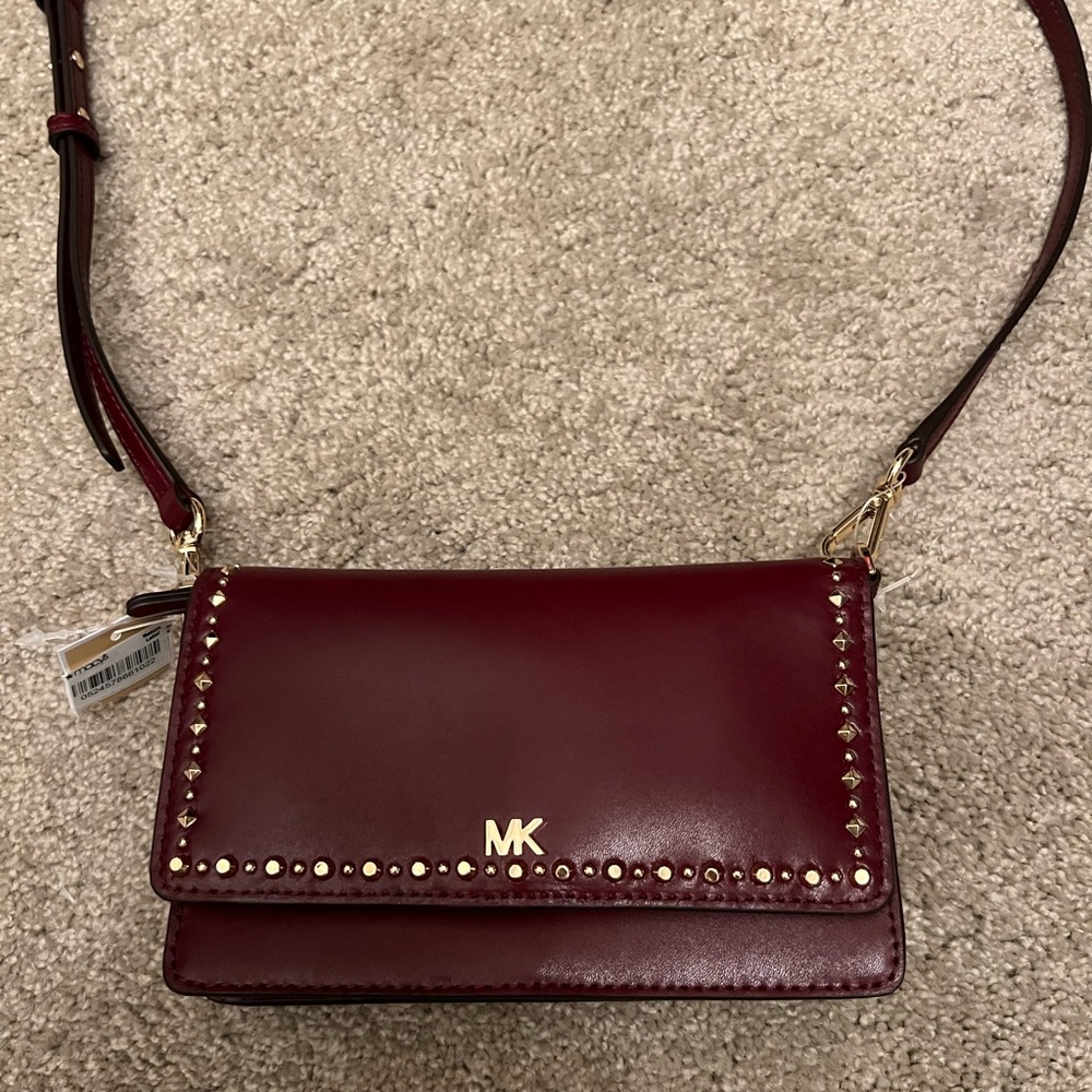 MICHAEL KORS Jet Set Small Studded Faux Leather and Logo Smartphone Cossbody